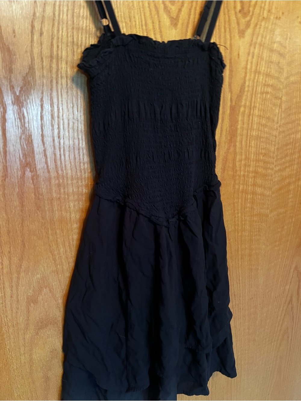 Smocked Black Mini Dress with Adjustable Straps